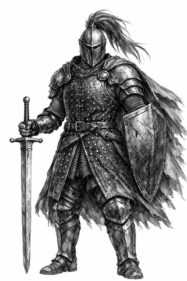 Engraved knight in brigandine armor